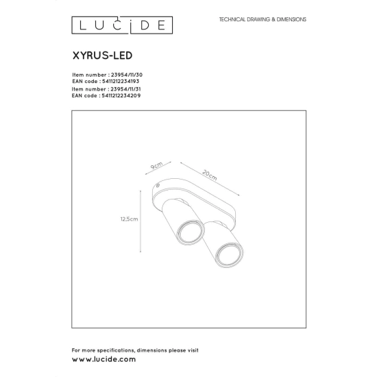 Plafon XYRUS Ø 9 cm GU10 2x5W 2200K/3000K biały 23954/11/31 Lucide - zdjęcie dodatkowe 3